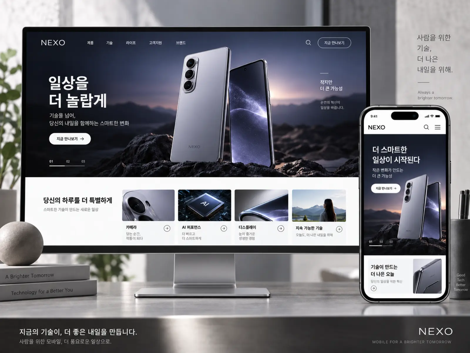 韩文科技产品网站 PC 与手机端展示